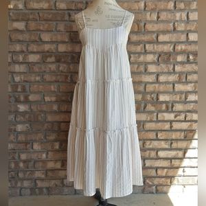 Maisie Noelle Tiered 100% Cotton Striped Midi Prairiecore Sleeveless Dress.
